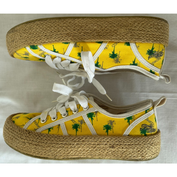 Womens Fiorucci Yellow Graphic Sneakers Canvas Palm Trees EU 38 Adidas 7.5 Shoes - Picture 1 of 8